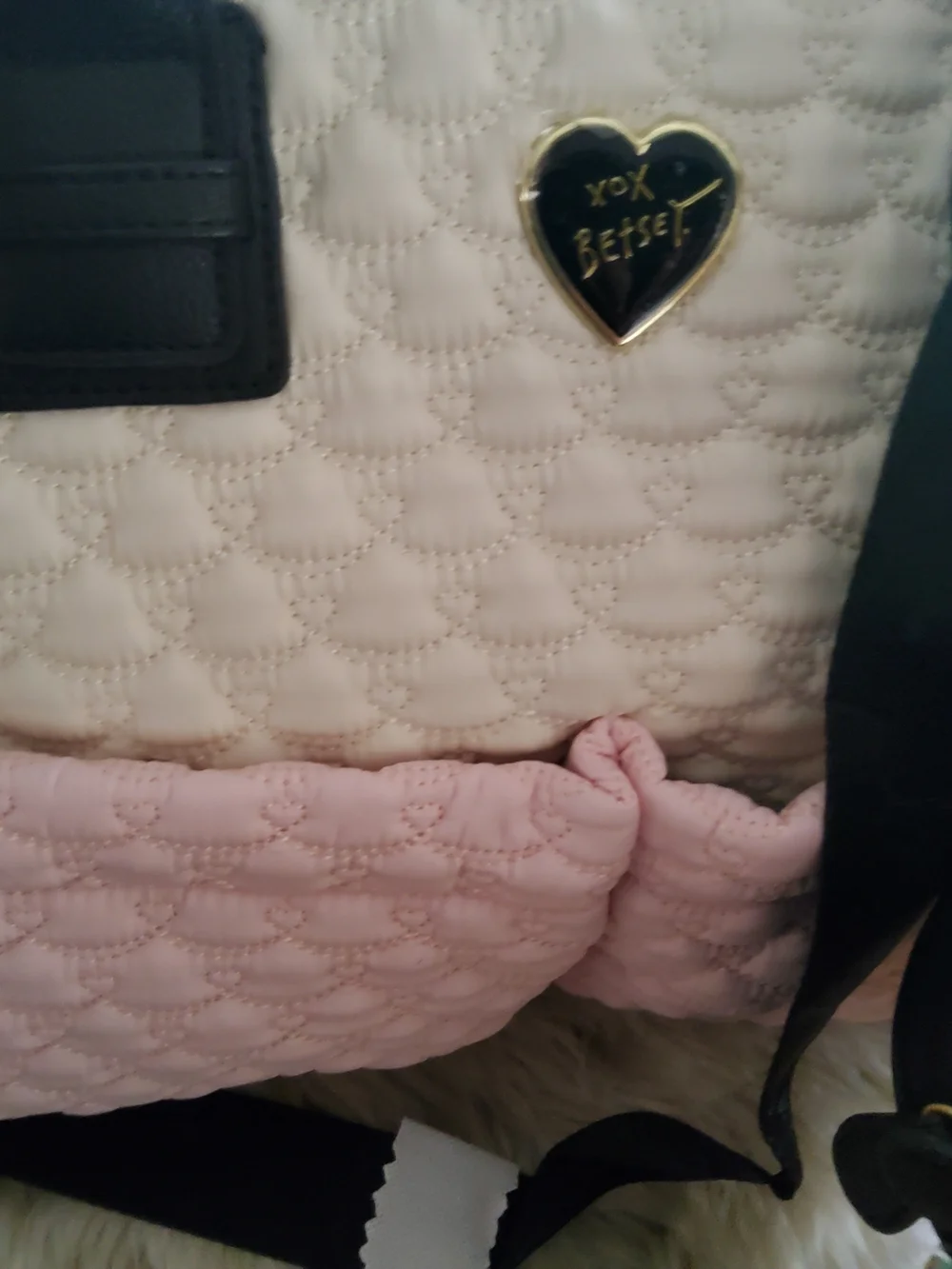 Betsey Johnson Quilted Pink and White Baby Bag with Penguin Pouch